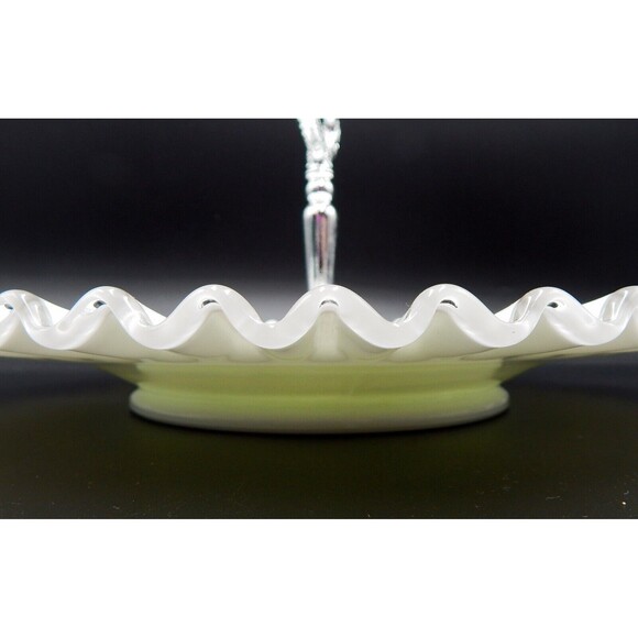 Fenton Silver Crest Milk Glass Tidbit Tray Platter Ruffle Crimped Edge 12 Inch - Picture 10 of 13